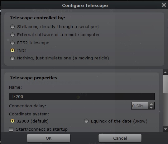Stellarium using INDI server for LX200GPS mimic